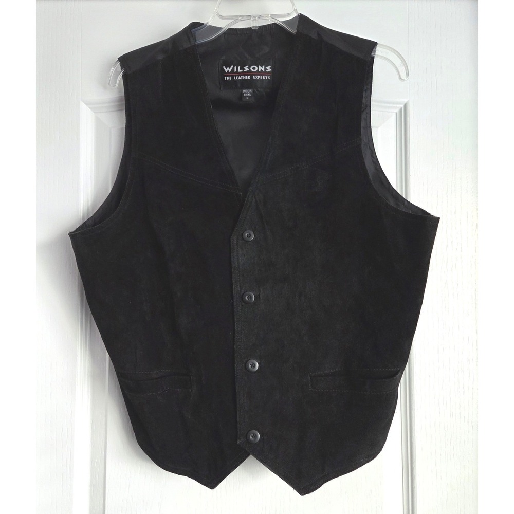 Wilsons Leather Experts Mens‎ Black Suede Vest Size L VTG Edgy Biker Western